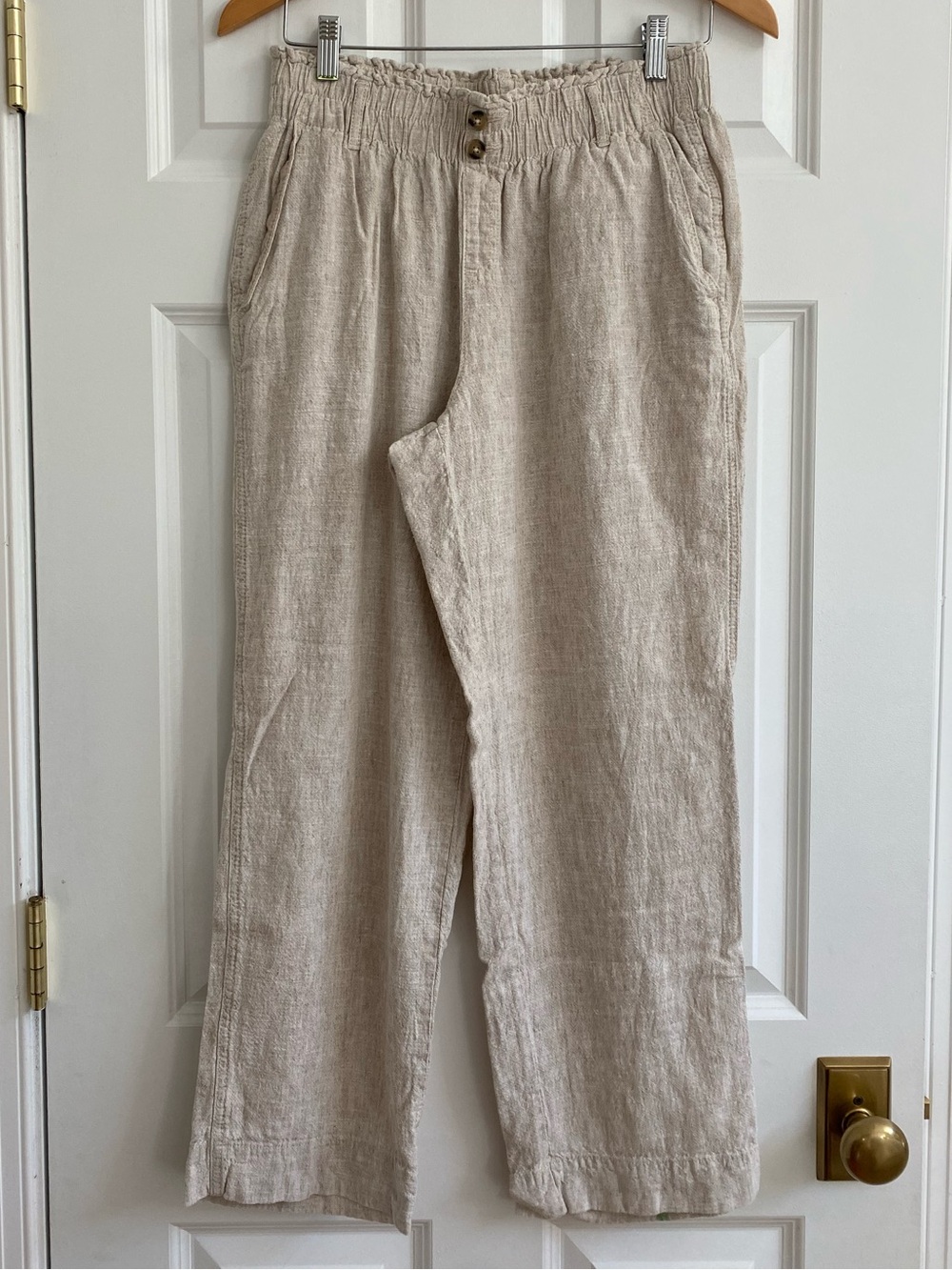 Boho Natural Beige Linen-Blend Relaxed Pants, Sz M
